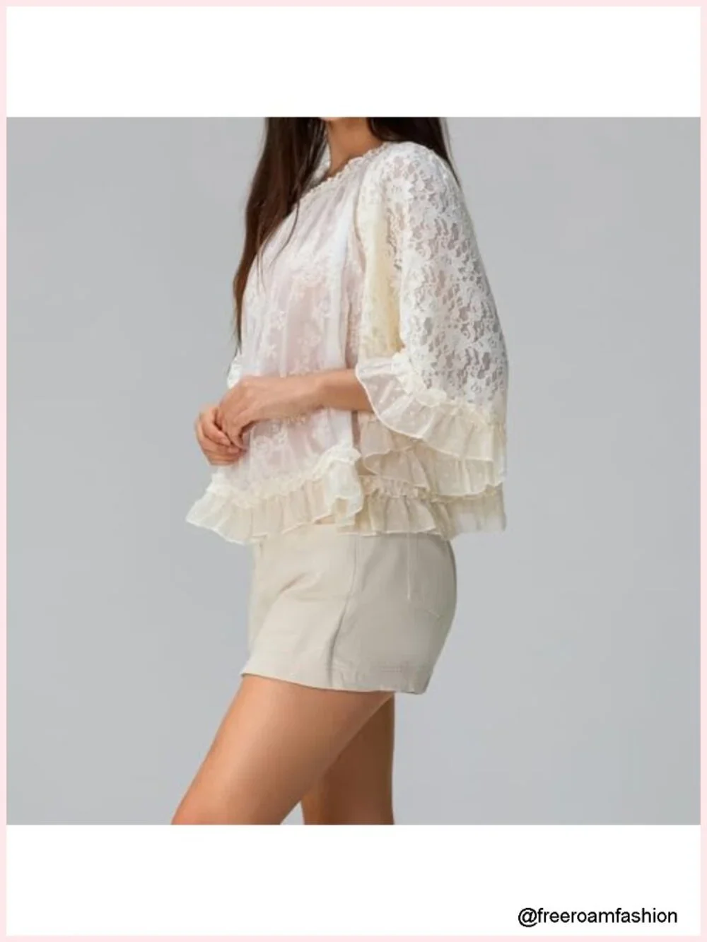 Boho Lace Sheer Flare Sleeve Cover Up Blouse Casual Beachwear